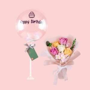 Eva Bouquet (Soap Flower) + 10″ Feather Bubble Balloon